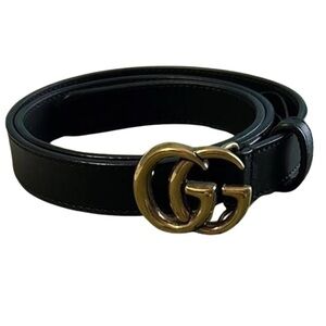 Gucci Black and Gold Belt with Iconic GG Buckle